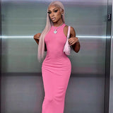 Getadme Hugcitar Ribbed Sexy Y2K Clothes Sleeveless Bodycon Maxi Dresses For Women Club Birthday Party Streetwear Elegant Outfits