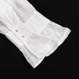 GETADME-Bornladies Autumn Women's Fashionable Loose Collared Shirt Office Lady Solid Color Versatile Flare sleeve Top Long Sleeved Shirt - Pink / S