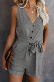 Women's Casual V-neck Monochromatic Jumpsuit, Five-Point Shorts, European and American, Summer, New, 2024