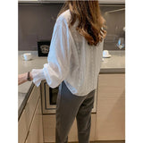 Getadme Vintage style lace shirt Flare sleeve Hollow out White blouse Casual clothing New fashion Women lace Tops Blusa