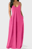 GETADME-2025 European and American Women's Cross border Summer New Product Solid Color Sexy Deep V Sling Dress