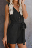 Women's Casual V-neck Monochromatic Jumpsuit, Five-Point Shorts, European and American, Summer, New, 2024