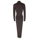 솔리드 섹시 드레스 여성 가을 ​​신상품 스트리트 패션 폴드 O넥 긴팔 캐주얼 슬림 맥시 드레스 우아한 니트 드레스