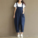 Fashion Women Casual Loose Solid Jumpsuit Spring Strap Dungaree Harem Trousers with Pockets Overalls Plus Size 5XL
