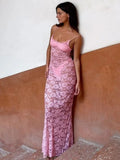 GETADME-Dulzura See Through Ruffled Patchwork Lace Cami Maxi Dress Sleeveless Sexy Long Dress Party Club  Autumn Y2K
