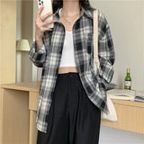 GETADME-Casual Long Sleeves Autumn Blouse Korean Mid Length Loose Women Winter Plaid Shirt Female Fashion Turn Down Collar Tops