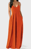 GETADME-2025 European and American Women's Cross border Summer New Product Solid Color Sexy Deep V Sling Dress