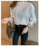 Getadme Vintage style lace shirt Flare sleeve Hollow out White blouse Casual clothing New fashion Women lace Tops Blusa
