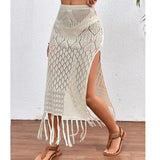 GETADME-Women Knitted Texture Sarong Skirts Sexy High Slit Tassel Cover-Up Beach Summer Vacation Wrapped Skirt Bikini Cover Up
