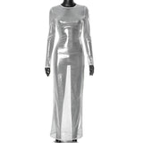 여성용 메시 시스루 맥시 드레스 비치 커버업 긴팔 베스디 드 무헤르 슬림핏 원피스 핫 클럽 레이브 의상 