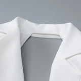 GETADME-Sexy Backless Blazers Coat Women White Lapel Hidden Buckle Long Sleeve Pocket Coats Female 2025 Summer Lady Outwear