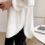 GETADME-Office Lady Elegant White Casual Loose Blouses Fashion New Cotton Long Sleeve Women Shirt Turndown Collar Tops