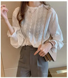 Getadme Vintage style lace shirt Flare sleeve Hollow out White blouse Casual clothing New fashion Women lace Tops Blusa