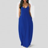 GETADME-2025 European and American Women's Cross border Summer New Product Solid Color Sexy Deep V Sling Dress