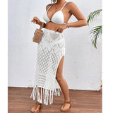 GETADME-Women Knitted Texture Sarong Skirts Sexy High Slit Tassel Cover-Up Beach Summer Vacation Wrapped Skirt Bikini Cover Up