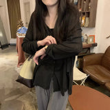 GETADME-Solid V-neck Shirt Women Spring Single Breasted Chiffon Loose Slim All-match Sun Protection Thin Breathable Fashion Slim Cozy