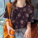 Women's Flower T-shirt Fashion Crew Neck Clothing Casual Comfort Short Sleeved Summer Loose Breathable Top Women's T-shirt