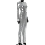 여성용 메시 시스루 맥시 드레스 비치 커버업 긴팔 베스디 드 무헤르 슬림핏 원피스 핫 클럽 레이브 의상 