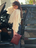 GETADME fashion women v neck ruffles lantern long sleeve shirt elegant solid mesh single breasted blouse 2025 commute high street outfit