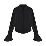 GETADME-Sexy Slim Flared Sleeve Women's Shirt Solid Lapel Single-breasted Back Bandage Tunic Female Blouses Spring Trend New Lady