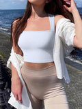 Women Slim Tank Top Sexy Square Neck Sleeveless Ribbed Tops Ladies Crop Top