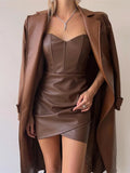 GETADME hirigin PU Leather Strapless Bodycon Dress Women Sexy Off Shoulder Tube Top Corset Mini Dress Party Club Streetwear Backless