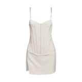 GETADME 섹시 핫티 피쉬본 후크 타이트 벨트 드레스