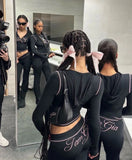 Getadme iamgia 슬림 숄더 모노그램 프린트 브라이트 스레드 디자인 슬림 후드 지퍼 숏 재킷 팬츠 슈트