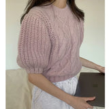 GETADME summer autumn Women's Knitted Pullover Fashion puff Sleeve solid Sweater crop Top Elegant loose Lapel Knitted Pullover gray Tops
