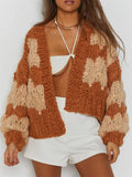 GETADME wsevypo Oversized Knit Cardigans Tops Women Fall Winter Casual Patchwork Lantern Long Sleeve Loose Outwear Female Sweater Coats