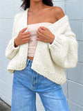 GETADME wsevypo Oversized Knit Cardigans Tops Women Fall Winter Casual Patchwork Lantern Long Sleeve Loose Outwear Female Sweater Coats