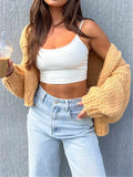 GETADME wsevypo Oversized Knit Cardigans Tops Women Fall Winter Casual Patchwork Lantern Long Sleeve Loose Outwear Female Sweater Coats
