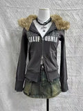 GETADME y2k Goth Harajuku Fashion Loose Coat Sweet Spice Casual sweatshirt Winter vintage alphabet Embroidery zipper hoodie for women