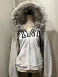 GETADME y2k Goth Harajuku Fashion Loose Coat Sweet Spice Casual sweatshirt Winter vintage alphabet Embroidery zipper hoodie for women