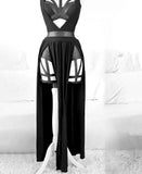 InsDoit Gothic Club Sexy Summer Skirt Set Women Sleeveless Black Corset Crop Top Bandage Underpants Mesh Split Skirt 3pcs Sets