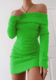 Getadme Off Shoulder Women Sweater Bodycon Dress Sexy French Knitted Long Sleeve Pink Y2k Vintage Winter Clothes Slim Knitwear Vestido