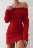 Getadme Off Shoulder Women Sweater Bodycon Dress Sexy French Knitted Long Sleeve Pink Y2k Vintage Winter Clothes Slim Knitwear Vestido