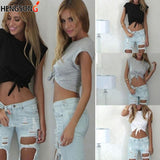 Getadme 2 Summer Knotted Tie Front Crop Tops Women Cropped T Shirt Casual Tanks Camis Casual O Neck Short Sleeve Solid Tees