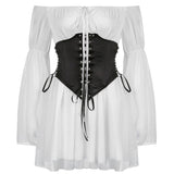 Getadme-Beach Style Vintage Chiffon Dress With Corset Bandage Hollow Out Bustier Prairie Chic Flare Sleeve Dresses 2 Pieces Set