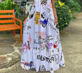 Sexy Summer Dress Women Print Spaghetti Strap Sleeveless Maxi Dress Fashion Pocket Loose Slip Dress Sukienki Letnie