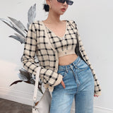 Retro style sexy short suspenders + plaid knitted jacket two-piece women 2020 spring and autumn fashion suit