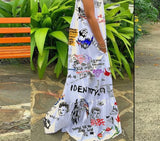 Sexy Summer Dress Women Print Spaghetti Strap Sleeveless Maxi Dress Fashion Pocket Loose Slip Dress Sukienki Letnie