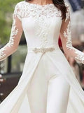 Wedding Jumpsuit Bride Wedding Dresses  Vestidos Elegantes Para Mujer Shealth Long Sleeves Tulle Appliqued Bridal Gown