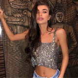 Getadme-Bling Rhinestones Party Crop Top Fashion Solid Backless Straps Full Diamonds Sequins Cami Cropped Top for Women