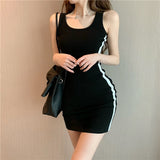 Getadme-Casual Skinny Dress New Women Fashion Sexy Stretch Slim Dress Lady Summer dress Striped Vest Mini Dress loose swimwear