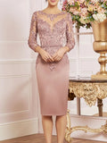 Getadme With Jacket Plus Size Mother Of The Bride Dresses Sheath Sheer Neck Appliqued Short Groom Mother Dresses Robe Mere De Mariee