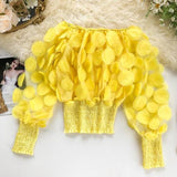 Sexy Off Shoulder womens tops and blouses 2020 Mesh Sheer Puff Sleeve Tops Summer 3D Flower Vintage White Women Shirt Blouse
