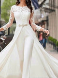 Wedding Jumpsuit Bride Wedding Dresses  Vestidos Elegantes Para Mujer Shealth Long Sleeves Tulle Appliqued Bridal Gown