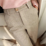 Getadme Woolen Pants Women's Harem Pencil Pants Autumn Winter High Waisted Casual Suit Pants Office Lady Women Trousers