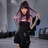 Women Sexy Patchwork Bandage Mini Skirt With Pocket Harajuku Punk Gothic Black High Waist Skirts Y2K Summer Chic Streetwear